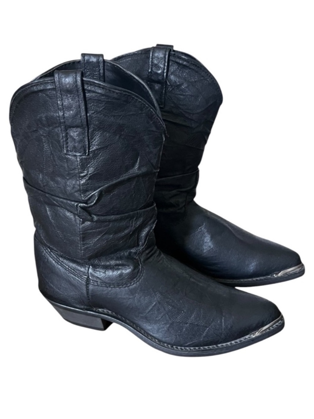 Dingo Charlee Black Leather Textured Slouch Western Cowgirl Ankle Boots Size 6.5